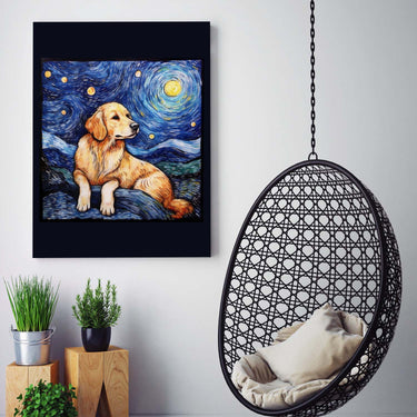 Drawings Golden Retriever Dog Van Goh Style Vintage Framed Canvas Prints Wall Art Hanging Home Decor